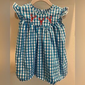 Baby girls blue gingham lobster dress